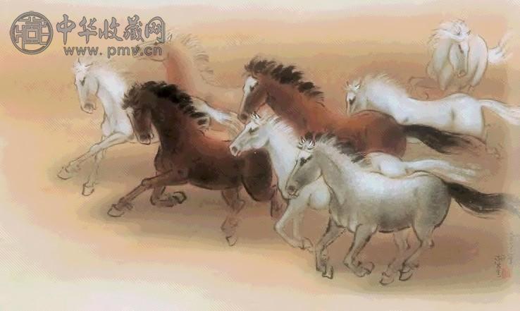 当代 林湖奎 八骏 镜心