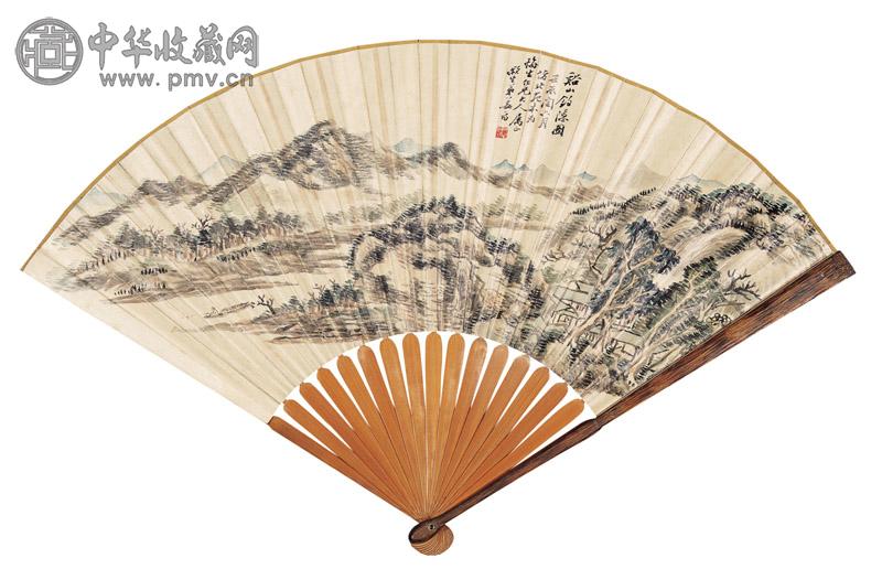 姜筠 溪山钓隐图、行书陶渊明诗 设色纸本