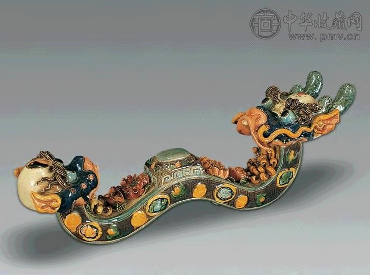 民国 佛山窑粉彩龙狮头如意