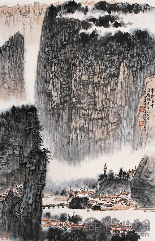 钱松嵒 1964年作 丰沙途中 立轴 设色纸本