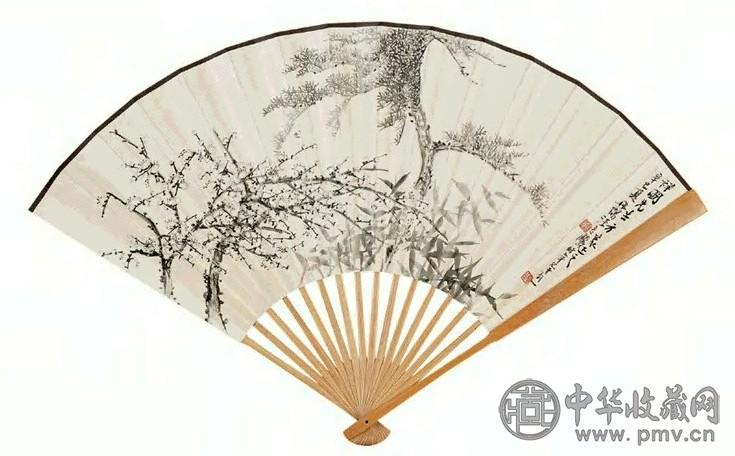 汪吉麟 辛巳(1941年)作 岁寒三友 成扇 水墨纸本