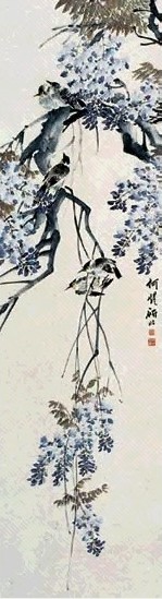 何研北 花鸟 立轴 设色纸本