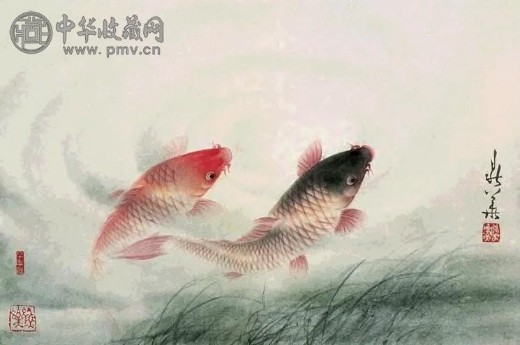 罗鼎华 双鲤图 镜心 设色纸本