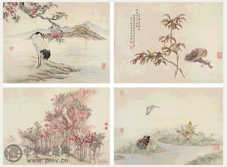 罗朝汉 祝寿图集 册页(12开) 设色绢本