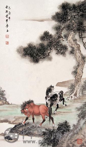 爱新觉罗·梦玉 双骏图 镜心 设色纸本