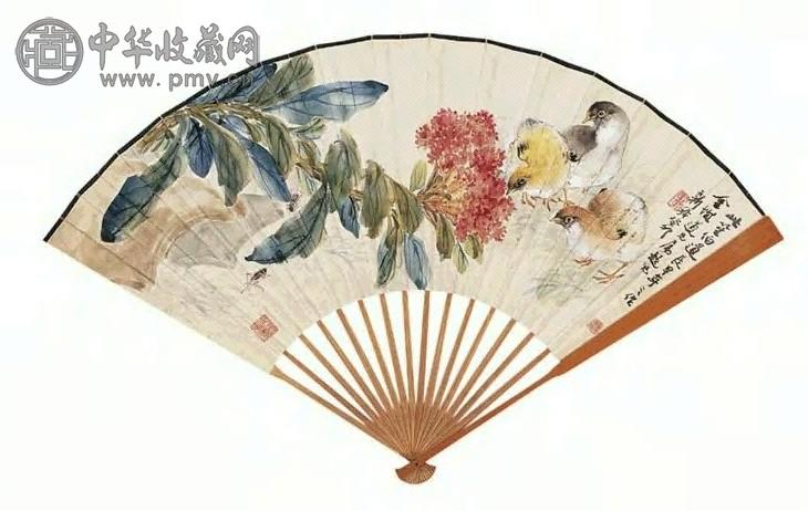商笙伯 觅食图 扇面 设色纸本