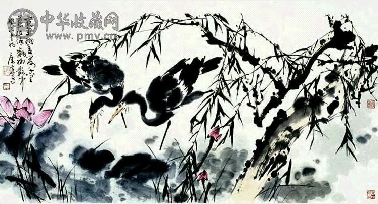 康宁 荷花鹭鸶 镜心 设色纸本