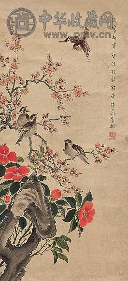 马家桐 花鸟 立轴 设色纸本