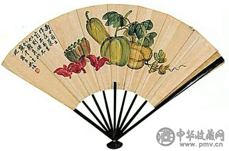 姚峻 花卉书法 成扇