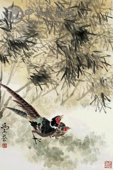 乔木 花鸟 立轴 纸本