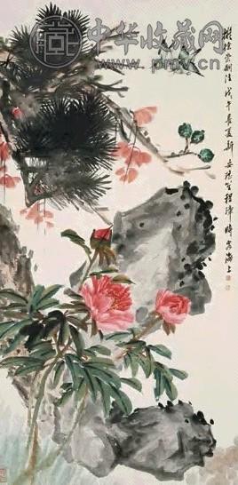 程璋 1918年作 富贵长寿图 立轴 纸本、设色