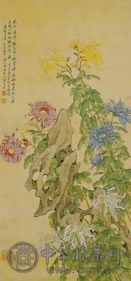 现代 黄山寿 菊石图 轴