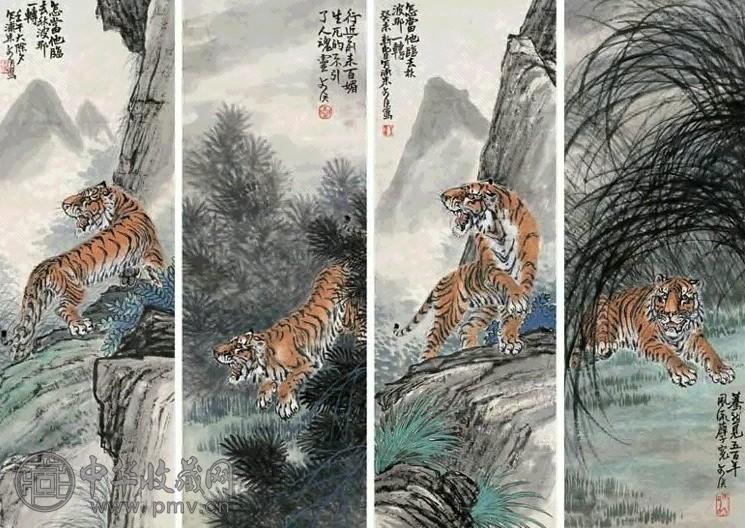 朱文侯 草莽英雄四屏 设色纸本