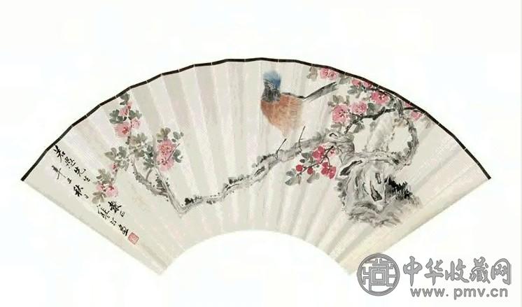 吴湖帆 行书、花鸟 扇面 设色纸本