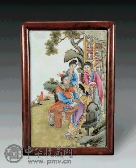 民国 粉彩红楼故事瓷板挂屏