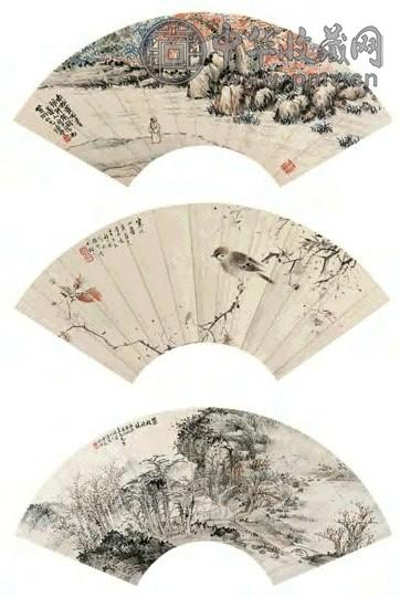 陈半丁 辛未(1931年)作等 赤松黄石图、寒枝小雀图等 扇面 设色纸本