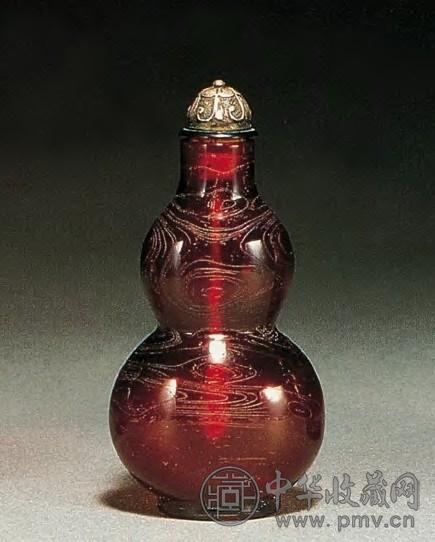 宝石红葫芦型玻璃鼻烟壶