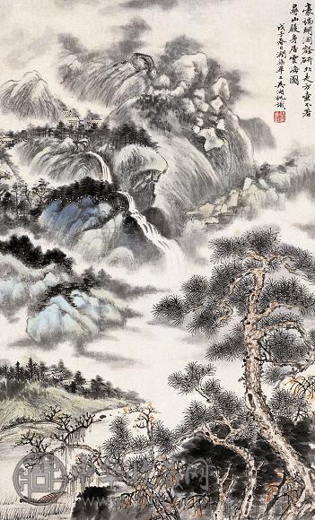 吴湖帆 1948年作 云海寻山图 立轴 设色纸本