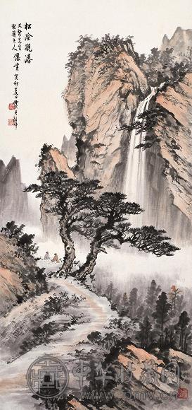 黄君璧 1963年作 松荫观瀑 镜心 设色纸本