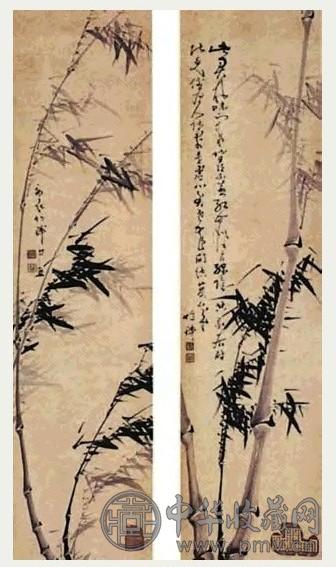 竹禅 墨竹 两屏