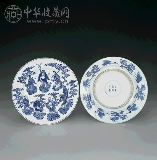 清康熙 青花八仙盆(2件)