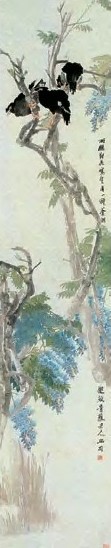 任伯年 紫藤百哥图 轴 纸本设色