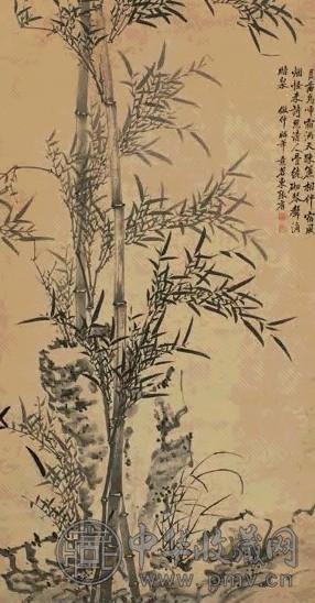 张肩 竹石图 立轴 水墨纸本