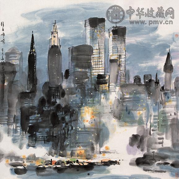 杨远威 2001年作 往日峥嵘－纽约哈德逊河畔风光 镜心 设色纸本