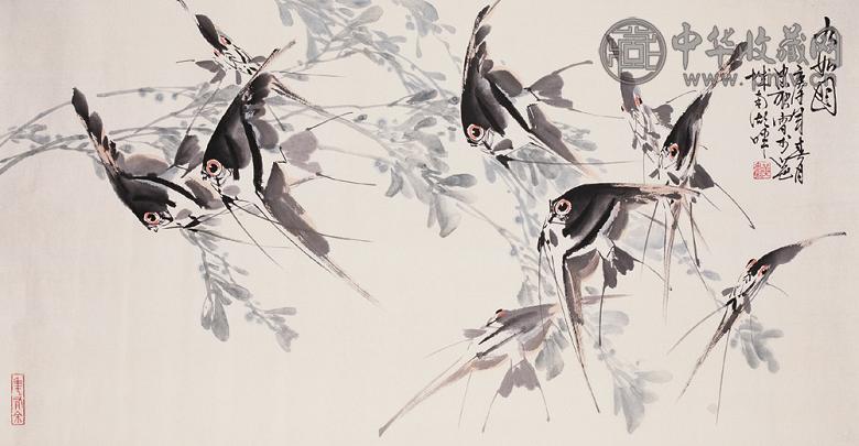 黄忠耿 九如图 横幅镜心 设色纸本