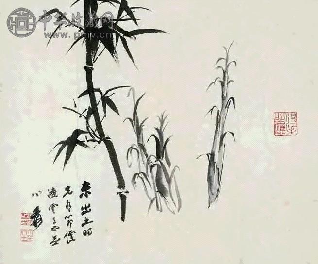 张大千 竹之节 镜心 水墨纸本