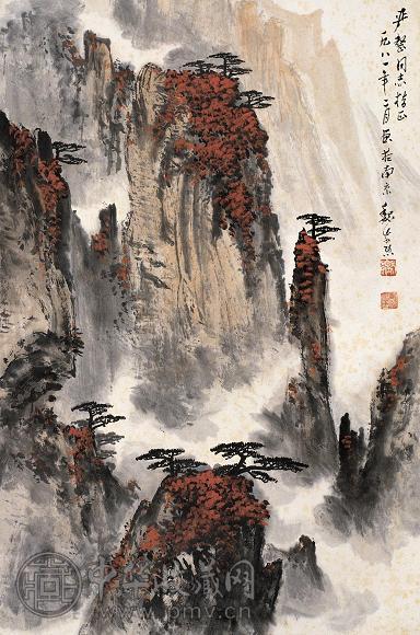 魏紫熙 1981年作 黄山西海 立轴 设色纸本