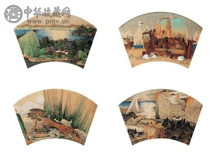 薛亮 2004年作 山水扇面(4帧) 镜心 设色纸本