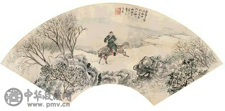 包栋 山水 扇面 设色纸本