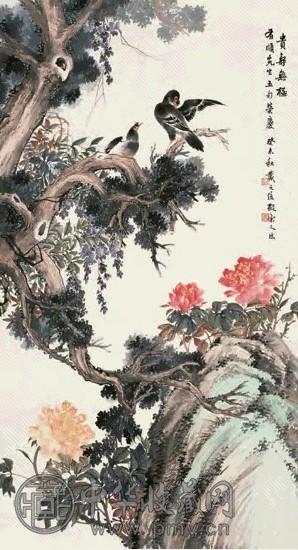 戴元俊 贵寿无极 立轴 设色纸本