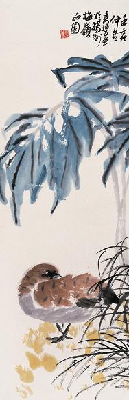 来楚生 1962年作 芭蕉芦雁 立轴 设色纸本