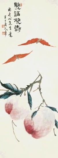 陈半丁 双福双寿 图轴 纸本设色