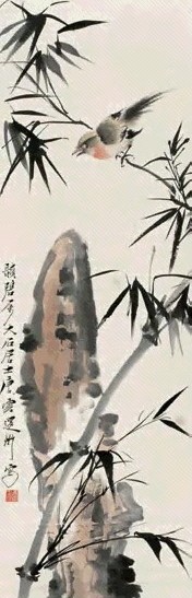 唐云 竹雀图立轴设色纸本
