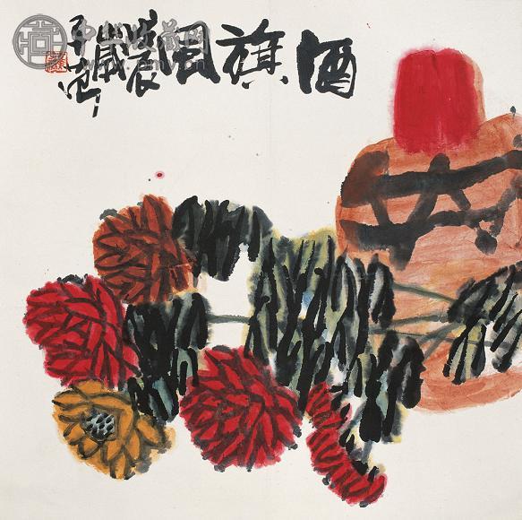 崔子范 1988年作 酒旗风 立轴 设色纸本