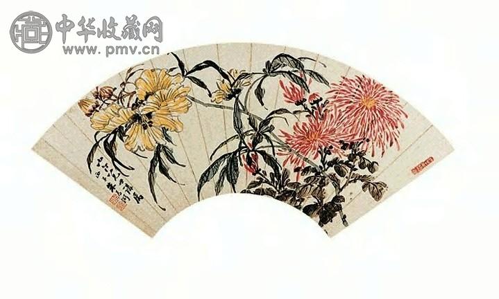 朱为弼 花卉 扇面
