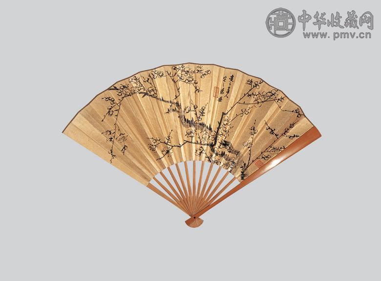 汤涤 梅花 书法 成扇 金笺