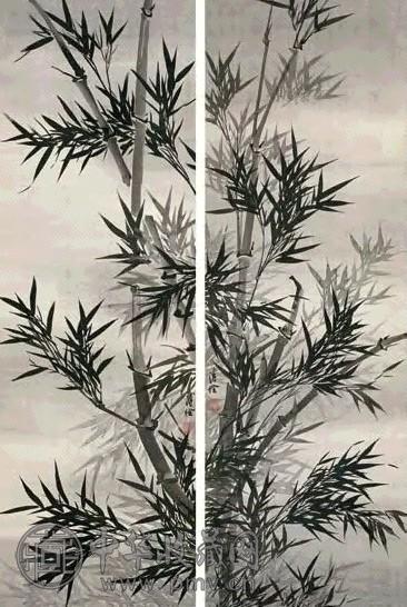溥佺 墨竹(2屏) 镜心 水墨绢本