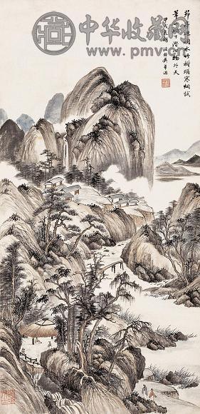 吴华源 1934年作 溪山茆亭图 立轴 设色纸本