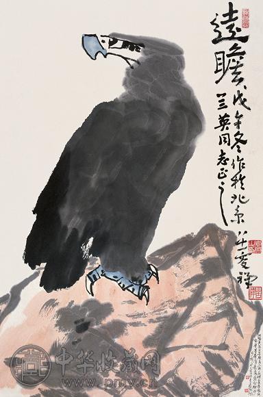 李苦禅 1978年作 远瞻 立轴 设色纸本