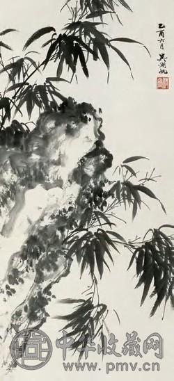 吴湖帆 竹石图 镜框 水墨纸本