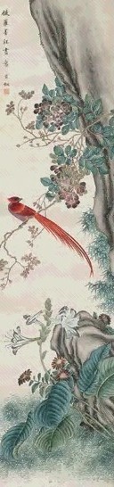 马家桐 春花寿带 镜心 设色绢本