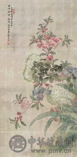 余鼎臣 花卉 立轴 设色绢本