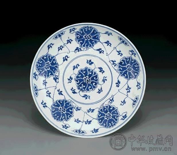 清光绪 青花变形缠枝莲纹盆