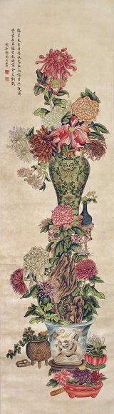 梅兰芳 工笔花卉 立轴 设色纸本