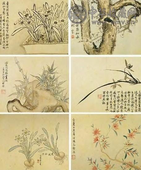 罗聘 清 花卉·山水 册页(16开选2)