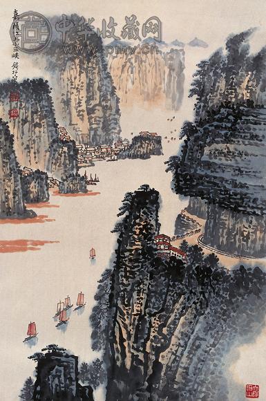 钱松嵒 嘉陵之峡 立轴 设色纸本